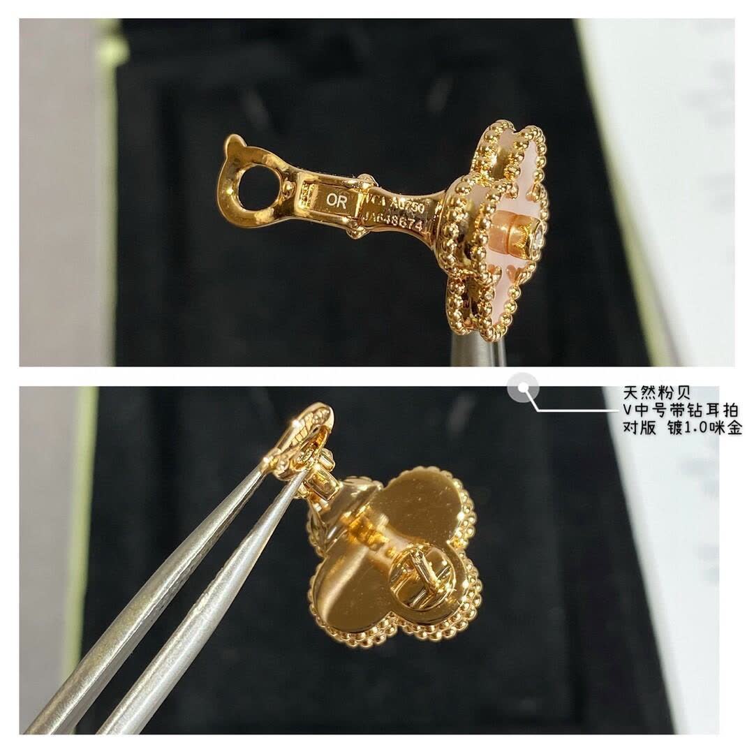 Van Cleef & Arpels Alhambra Earrings with Pink Opal and Diamond